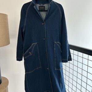 Banana Republic Denim Long Coat with Button Closure
